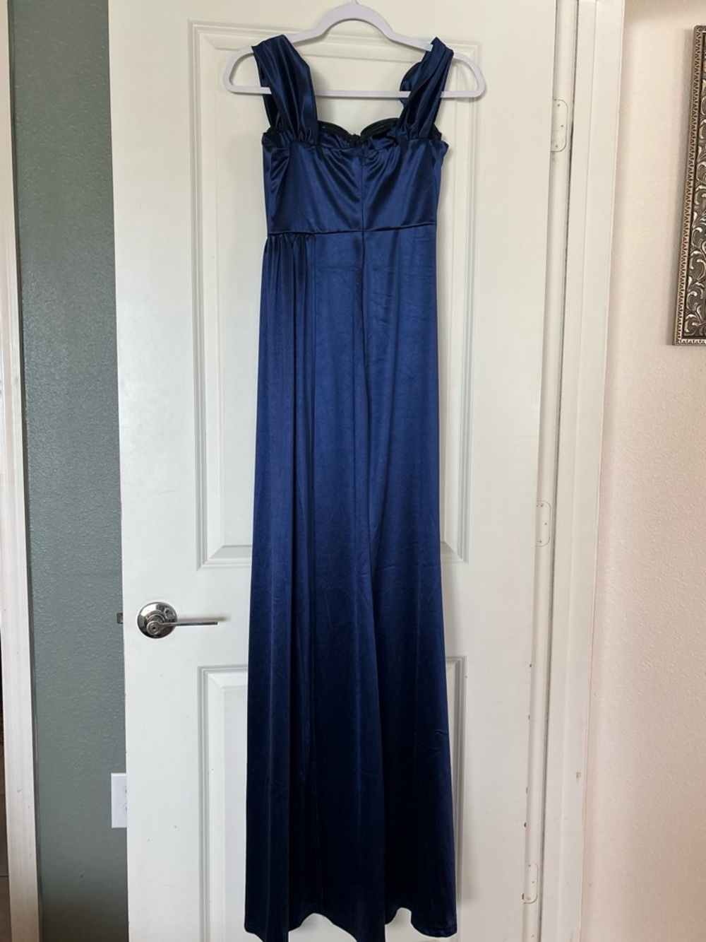 SHEIN Navy Satin Maxi Dress with Ruffled Straps